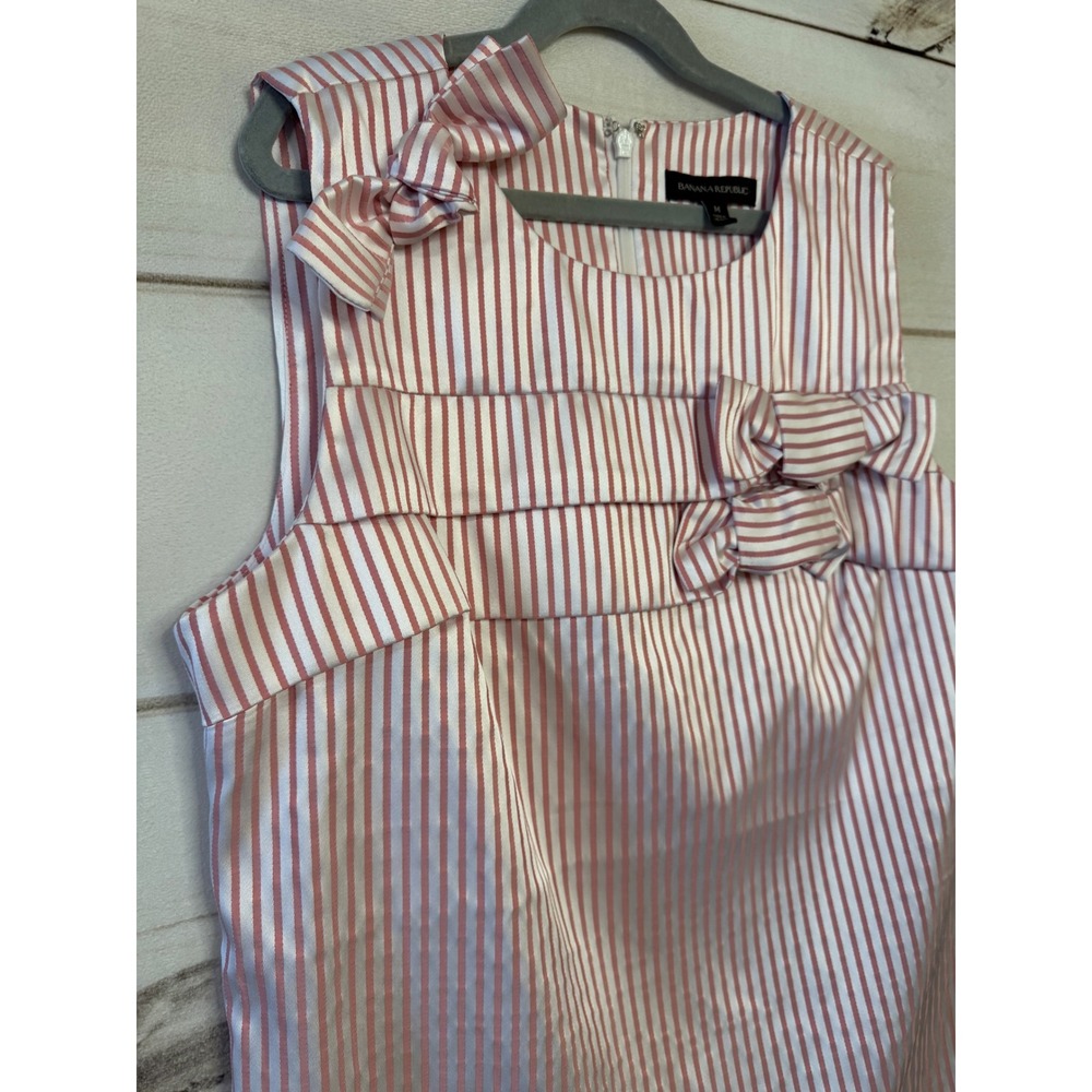 Banana Republic Pink White Stripe Sleeveless Bow Top Women's Size M - Picture 2 of 6